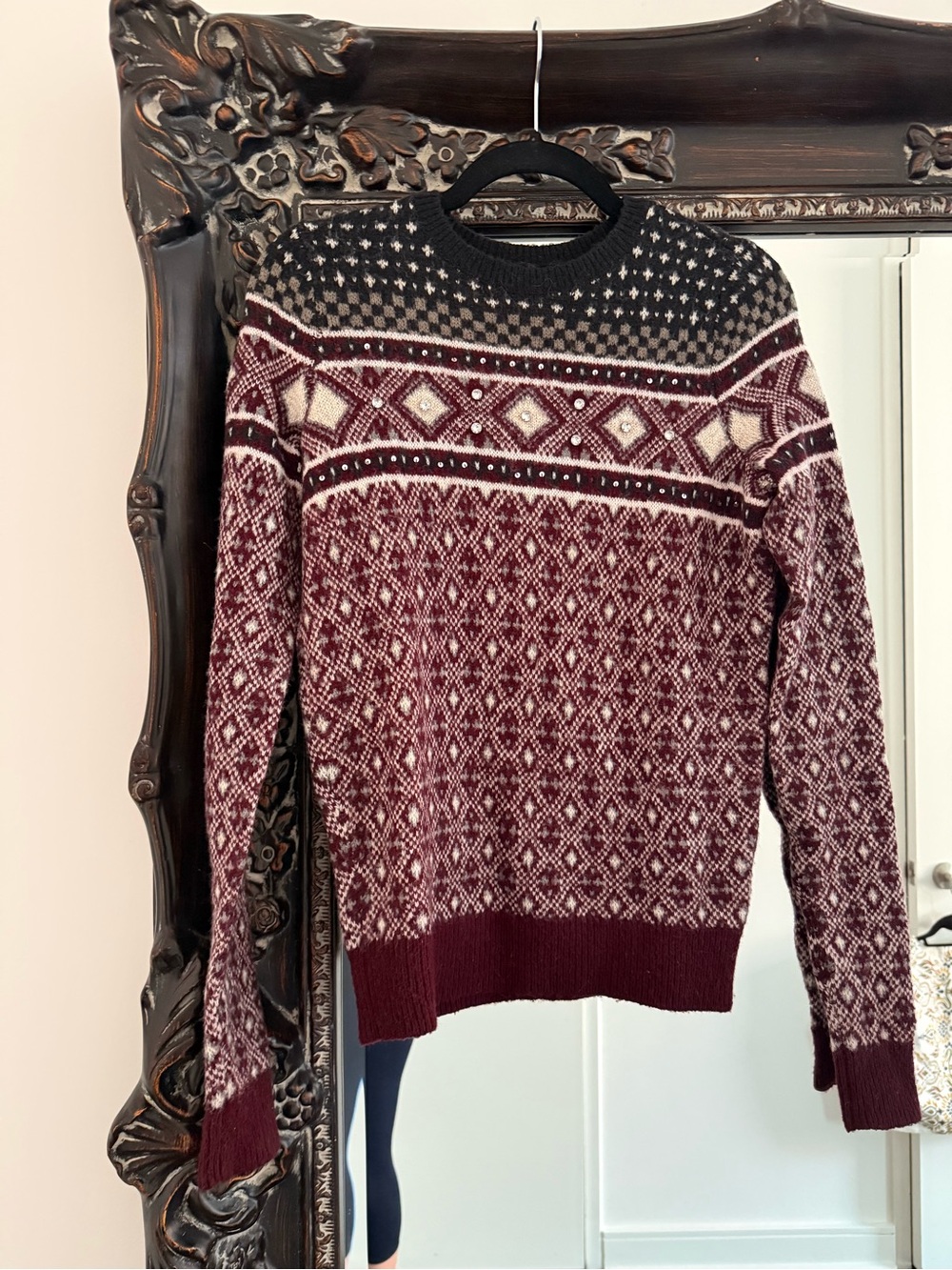 Maroon Crewneck Fair Isle Sweater